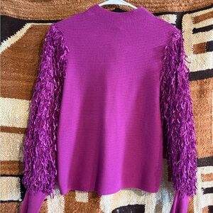 Sioni Purple Cowl Neck Sweater with Textured Sleeves